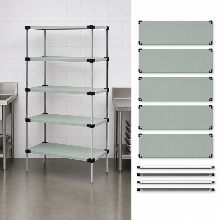 Product image #3 for Quantum 60-Inch W x 18-Inch D x 74-Inch H 5-Shelf Solid Stainless Steel Shelving Starter Kit