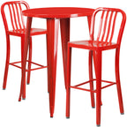 Thumbnail image #1 for Flash Furniture CH-51090BH-2-30VRT-RED-GG Round 30-Inch Bar-Height Table and 2 Metal Bar Stools Set, Red
