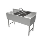 Thumbnail image #1 for ATSMFG MET MET-UBS-246 ATS MFG Two-Compartment Underbar Sink with Left & Right Drainboards, Stainless Steel, 46"W x 18-1/2"D x 33"H