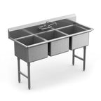 Thumbnail image #1 for Winholt Equipment WS3T2424-14DP-14GA 3-Compartment Stainless Steel Sink, 24" x 24" Compartments, 14" Deep, 14-Gauge, with Backsplash