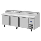 Thumbnail image #1 for Infrico USA IRT-MR93EN Refrigerated Pizza Prep Table, 3-Section, 3 Doors, Stainless Steel, Poly Cutting Board