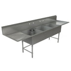 Thumbnail image #1 for Tarrison Products Ltd. TA-CDS324LR-KIT 3-Compartment Stainless Steel Sink, 120"W, 24" x 24" x 13" Compartments, Left/Right Drainboards