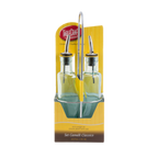 Thumbnail image #2 for TableCraft Products Gemelli H918N Green-Tint Glass Bottle Set, 2 x 8.5 oz, Stainless Steel Pourers, Chrome-Plated Rack Case of 6
