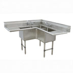 Thumbnail image #1 for Advance Tabco FC-K4-24D-X L-Shaped 3-Compartment Corner Sink, 24" Right & Left Drainboards, 24" x 24" x 14" Bowls, 16-Gauge Stainless Steel