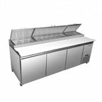 Thumbnail image #1 for Maxximum Maxx Cold MXSPP92HC Refrigerated Pizza Prep Table, 94"W, 3-Section, 3 Solid Doors, Stainless Steel Exterior, Poly Cutting Board