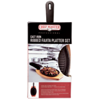 Thumbnail image #2 for Chef Master 90201 Cast Iron Fajita Platter Set, 16-Inch Oval Ribbed Skillet with Handle and Wood Base Case of 4