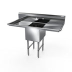 Thumbnail image #1 for NBR Equipment 1SS-181814LR18 1-Compartment Stainless Steel Sink with Left & Right Drainboards, 57-1/4"W x 23-1/2"D x 44-1/16"H