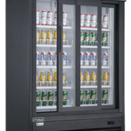 Thumbnail image #1 for Dukers Appliance Co., USA Ltd. DSM-47SR 2-Section Glass Door Refrigerated Merchandiser, Sliding Doors, Black, Bottom-Mount Self-Contained