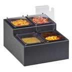 Thumbnail image #1 for Cal-Mil 3687-13 Rectangular ABS Plastic Salsa/Condiment Station, 4 1/6-Size Pans with Notched Lids, Black