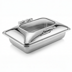 Thumbnail image #1 for Eastern Tabletop Ecoburner EB15516 8-Quart Rectangular Waterless Chafer, Mirror-Polished Stainless Steel, Glass Lid