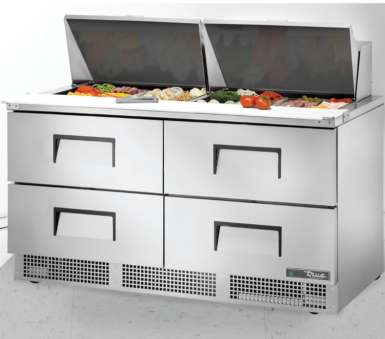 Product image #5 for True 64-Inch Two-Section 4-Drawer Stainless Steel Sandwich/Salad Prep Table with Rear-Mounted Self-Contained Refrigeration