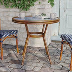 Thumbnail image #2 for Flash Furniture SDA-AD641012-80-NVYWH-NAT-GG Round Outdoor Bistro Table, 31.5" Tempered Glass Top, Navy/White PE Rattan, Natural Finish