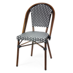 Thumbnail image #1 for JustChair Manufacturing WL85018-WAL-BW Indoor/Outdoor Upholstered Side Chair, Woven Vinyl, Aluminum Frame, Walnut Finish