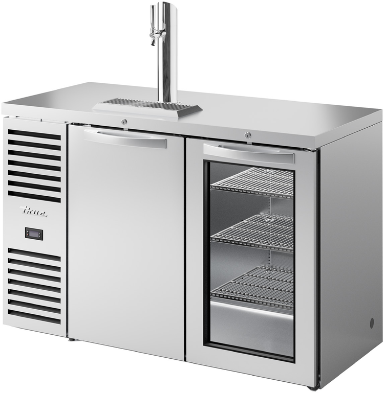 Product image #5 for True 52-Inch Two-Section Refrigerated Draft Bar Cooler with Stainless Steel Top, One Solid Door, One Glass Door, and Beer Tower