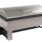 Thumbnail image #1 for Cal-Mil Aspen 22415-110 Soup Chafer, Lift-Off Cover, 14-1/4" x 22" x 12"H, Gray-Washed Pine, Black Metal, Built-In Windguard