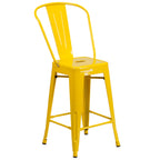 Thumbnail image #1 for Flash Furniture CH-31320-24GB-YL-GG Yellow Galvanized Steel Counter-Height Outdoor Bar Stool with Curved Slat Back