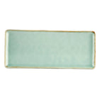 Thumbnail image #1 for CAC China PMS-RT61-G Rectangular Porcelain Platter, 16 x 6-3/4 x 5/8 in, Reactive Glaze, Light Green 1 Dozen