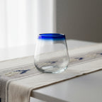 Thumbnail image #2 for Ten Strawberry Street Cobalt Rim 7MCR254 Stemless Hand-Blown Mexican Wine Glass, Cobalt Rim Case of 6