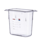 Thumbnail image #1 for CFS Brands Araven 09838 Polycarbonate Food Pan, GN 1/9, 6" Deep, Clear, with Integrated Label Case of 6