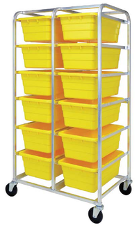 Mobile End-Loading Aluminum Tub Rack Bus Cart with 12 Included Tubs