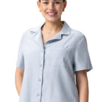 Thumbnail image #1 for Chef Works SBC01W-BZE-S Women's Blue Camp Shirt, Short Sleeve, Button Front, Small
