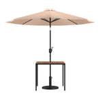 Thumbnail image #1 for Flash Furniture XU-DG-UH8100-UB19BTN-GG Outdoor Patio Dining Table Set, 35" Square Synthetic Teak Slotted Top, Umbrella and Base