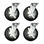 Thumbnail image #1 for Cadco PW-4 Outdoor Pneumatic Wheel Kit, 4-Piece, 6" Black Rubber Wheels with Steel Locks and Hardware, 7-1/2" Floor Clearance