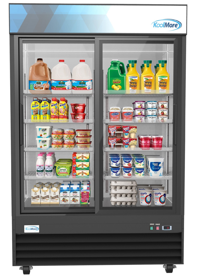 Product image #8 for KoolMore Two-Section Glass Door Merchandiser Refrigerator, 45 Cu. Ft., Sliding Doors, Bottom-Mount, Black