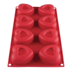 Thumbnail image #2 for Thunder Group PLBM008S 8-Cavity Heart Silicone Baking Mold, 2-2/5 oz, Red, -40° to 550°F Case of 48