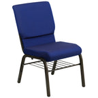Thumbnail image #1 for Flash Furniture Hercules XU-CH-60096-NVY-DOT-BAS-GG Stacking Church Chair, Navy Dot-Patterned Fabric Upholstery, Book Pouch and Steel Book Rack