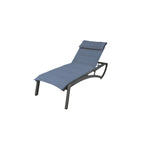 Thumbnail image #1 for Grosfillex Sunset UT470288 Armless Stackable Chaise Lounge, Textilene Sling, Resin Frame, Volcanic Black/Madras Blue Case of 2