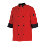 Thumbnail image #1 for Chef Revival J134TM-L Unisex Chef Jacket, Large, 3/4 Sleeve, Poly/Cotton, Tomato Red with Black Collar and Cuffs