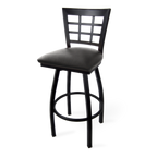 Thumbnail image #1 for JustChair Manufacturing M27130-SWL-BLK-PS Swivel Bar Stool, Window Back, Upholstered Padded Seat, Welded Steel Frame