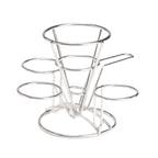 Thumbnail image #1 for G.E.T. Specialty Servingware 4-96283 Stainless Steel Cone Fry Basket with Handle and 3 Condiment Cup Holders, 4-1/4" x 6" Case of 12