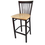 Thumbnail image #1 for JustChair Manufacturing WL38130-SS Commercial Bar Stool, Slat Back, Solid Wood Seat, Wood-Look Metal Frame, Footrest
