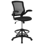 Thumbnail image #1 for Flash Furniture Kale BL-ZP-8805D-BK-GG Adjustable-Height Drafting Chair with Mesh Back, Upholstered Seat, Padded Arms & Casters