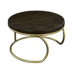 Thumbnail image #1 for Cal-Mil Heritage 22425-6-112 Round Buffet Riser, 12 x 12 x 6 in, Matte Gold Wire Base, Dark Stained Oak Top