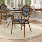 Thumbnail image #2 for Flash Furniture SDA-AD642002A-BKWH-NAT-GG Stackable Bistro Chair with Arms, Thonet-Style Back and Seat, Fixed Floor Glides