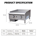 Thumbnail image #2 for Hakka Brothers Corp EasyRose HB-GG-24T Gas Countertop Griddle, 24 in W, 3/4 in Thick Plate, Manual Controls, Stainless Steel