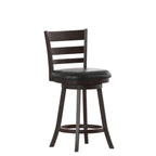 Thumbnail image #1 for Flash Furniture ES-UN3-24-ESP-GG Swivel Counter-Height Bar Stool with Wood Ladder Back, Padded Black LeatherSoft Seat, Espresso Finish