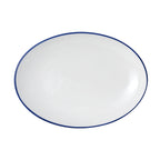 Thumbnail image #1 for Mikasa Hospitality (Lifetime Brands, Inc.) Bistro 5256519 Porcelain Oval Coupe Entree Plate, 14 x 10-1/16, White with Blue Band Case of 12