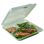 Thumbnail image #1 for G.E.T. Eco-Takeouts EC-12-1-JA Reusable Green Polypropylene 3-Compartment Food Container, 9 x 9 x 2.25 in, Leak-Resistant Snap Closure 1 Dozen