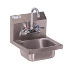 Thumbnail image #1 for GSW USA HS-0810W Wall-Mounted Hand Sink, 1 Compartment, 304 Stainless Steel, Gooseneck Faucet Included, 12"W x 12-1/4"D