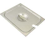 Thumbnail image #1 for AllPoints Foodservice Parts & Supplies 1331642 Half-Size Stainless Steel Flat Food Pan Lid with Notch and Handle