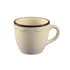 Thumbnail image #1 for CAC China Seville SC-35B 3.5 oz Ceramic Demitasse Cup with Scalloped Edge, Black Band/American White Case of 3 Dozen