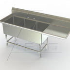 Thumbnail image #1 for AERO Manufacturing Aerospec 2F3-3020-20R 3-Compartment Stainless Steel Sink, 84-1/4"W x 36"D x 42-1/2"H, Right Drainboard