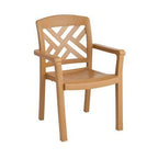 Thumbnail image #1 for Grosfillex Sanibel Classic US451408 Outdoor Resin Stacking Dining Armchair, Cut-Out Back, Teakwood Finish Case of 4