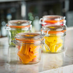 Thumbnail image #2 for TableCraft Products Cash & Carry CJS12 12 oz Clear Glass Condiment Jar Set with Clip-Top Lids Case of 4