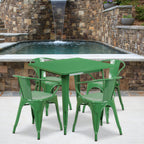 Thumbnail image #2 for Flash Furniture ET-CT002-4-70-GN-GG Square Table and 4-Chair Set, 31-1/2" Table, Green Galvanized Steel