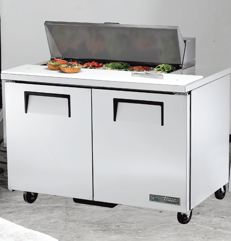 Product image #5 for True 48-Inch 2-Section Sandwich/Salad Prep Table with 10-Pan Top and 2 Doors